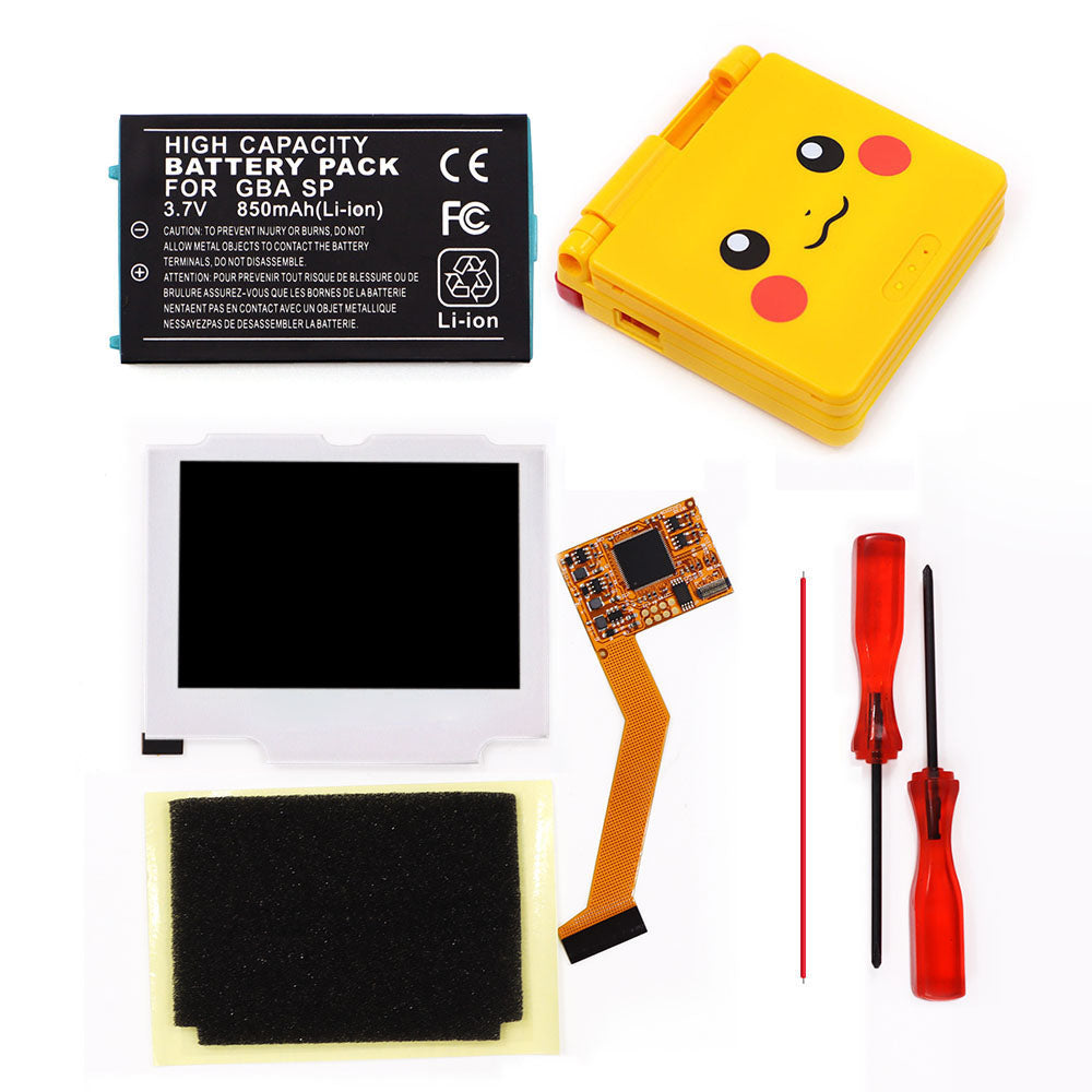 850mah Battery Pak For GBA SP V2 Screen set IPS LCD Backlight Screen High Brightness Laminated Display LCD Set with Shell