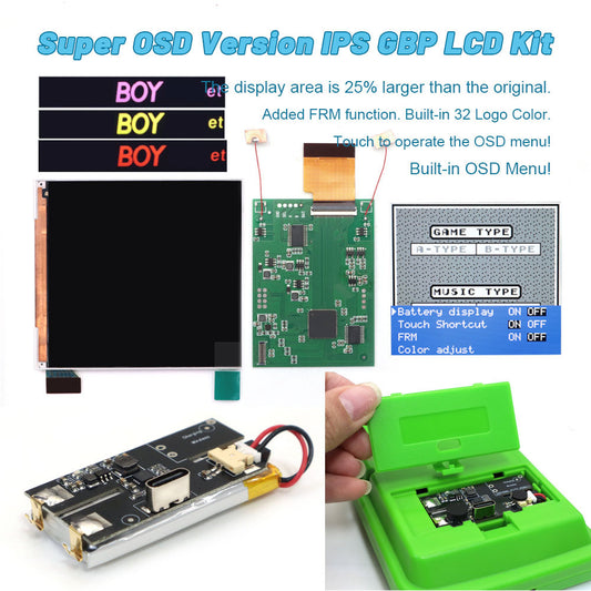 Rechargeable 32 Logo Color Adjustable GBP Q5 IPS Larger Screen LCD Display Build in OSD FRM for GBP Retro Pixel Screen Kits with Shelll