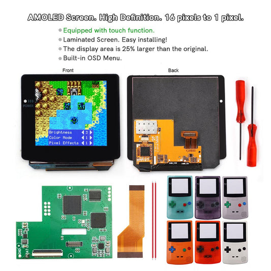 Touch Version Laminated AMOLED OLED Screen Drop in Build in OSD RETRO PIXEL Screen Easy Install For GBC GameBoy Color With Pre-cut Shell