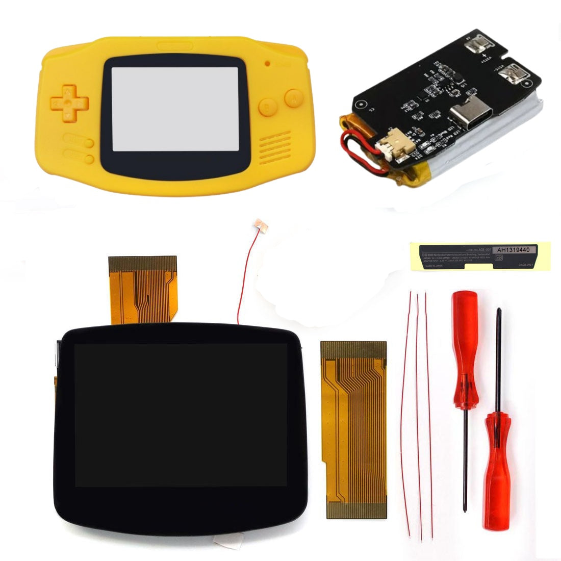 New Rechargeable 1800 Battery Type-C GBA Replacement Plastic Shell V5 Pre-laminated IPS LCD Screen Kit w/Housing Kits