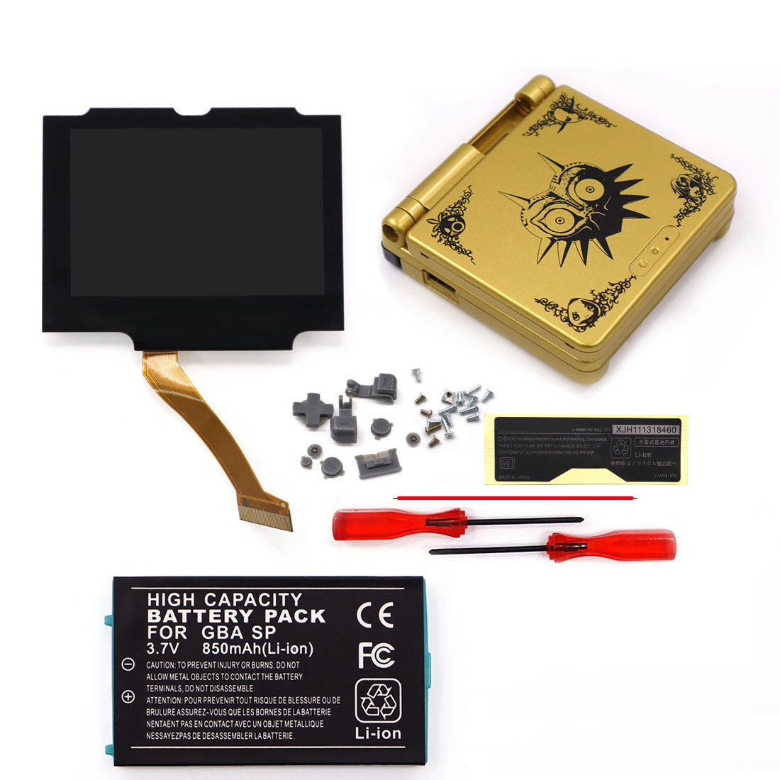 3.7V Battery Pack V5 Laminated IPS 3.0 inch Drop in Screen Kit For GBA SP Build in OSD Desaturation LCD Kit Easy to Install