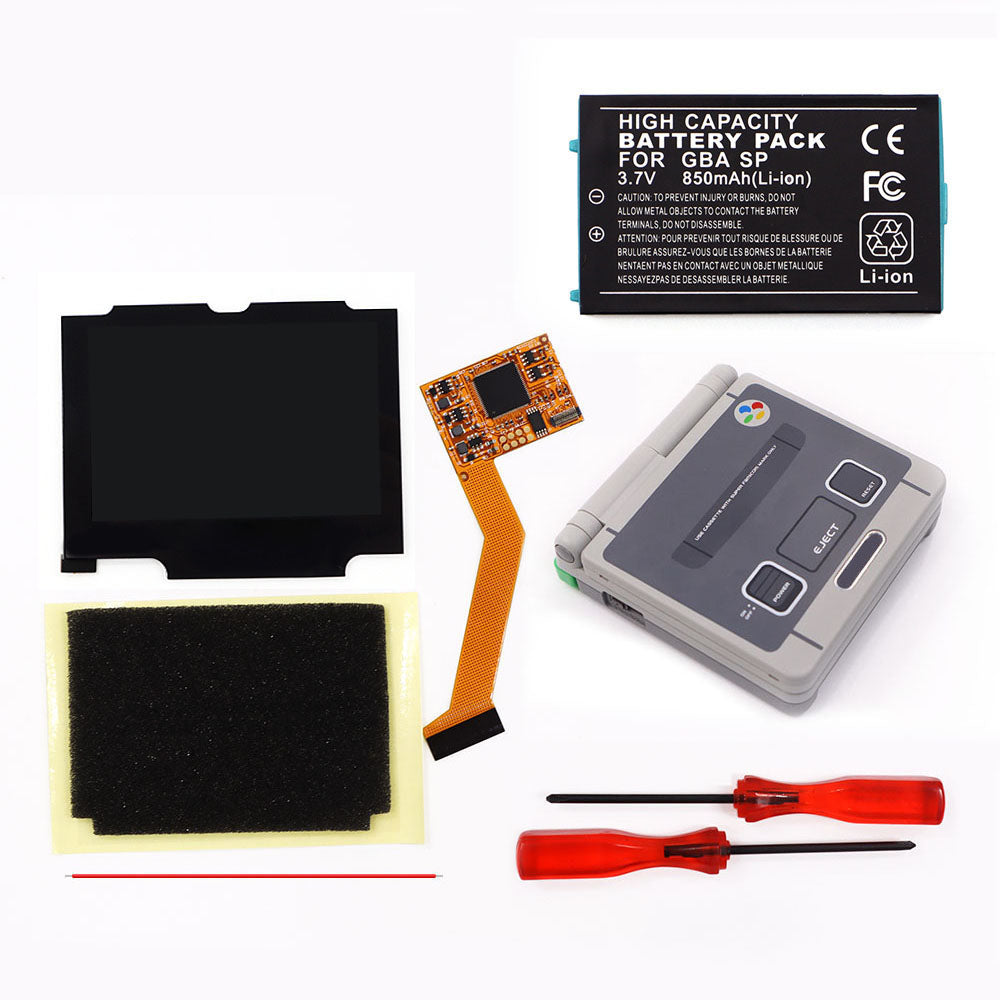 850mah Battery Pak For GBA SP V2 Screen set IPS LCD Backlight Screen High Brightness Laminated Display LCD Set with Shell