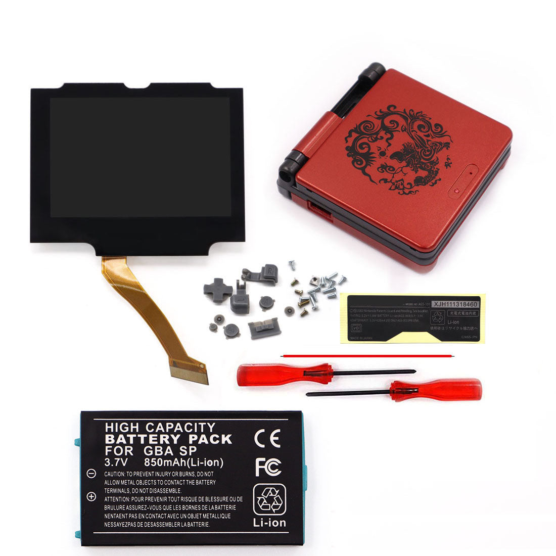 3.7V Battery Pack V5 Laminated IPS 3.0 inch Drop in Screen Kit For GBA SP Build in OSD Desaturation LCD Kit Easy to Install
