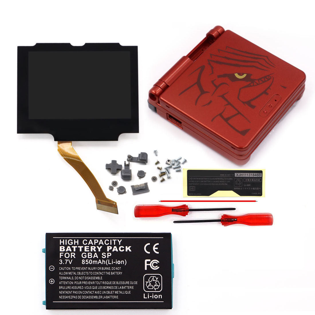 3.7V Battery Pack V5 Laminated IPS 3.0 inch Drop in Screen Kit For GBA SP Build in OSD Desaturation LCD Kit Easy to Install