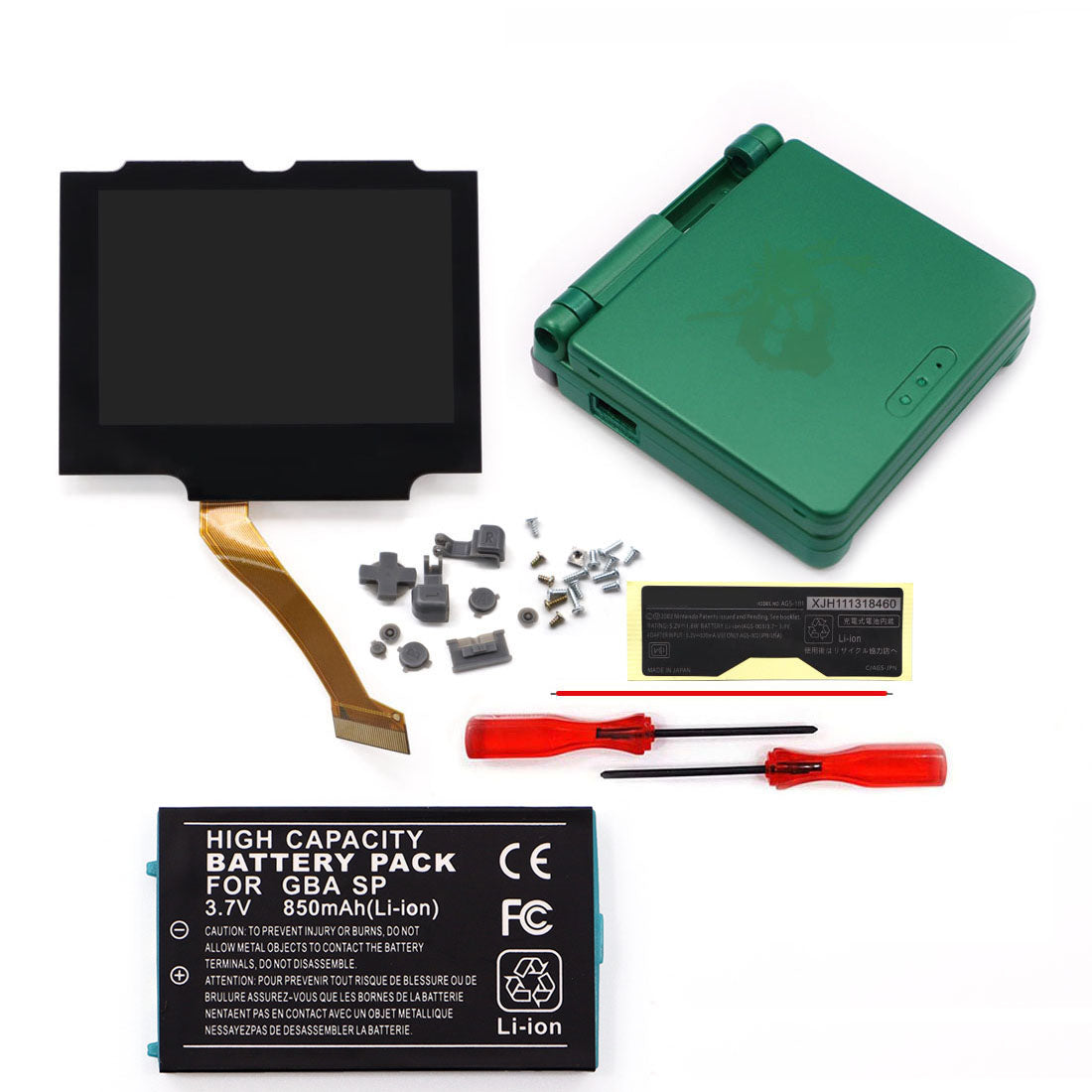 3.7V Battery Pack V5 Laminated IPS 3.0 inch Drop in Screen Kit For GBA SP Build in OSD Desaturation LCD Kit Easy to Install