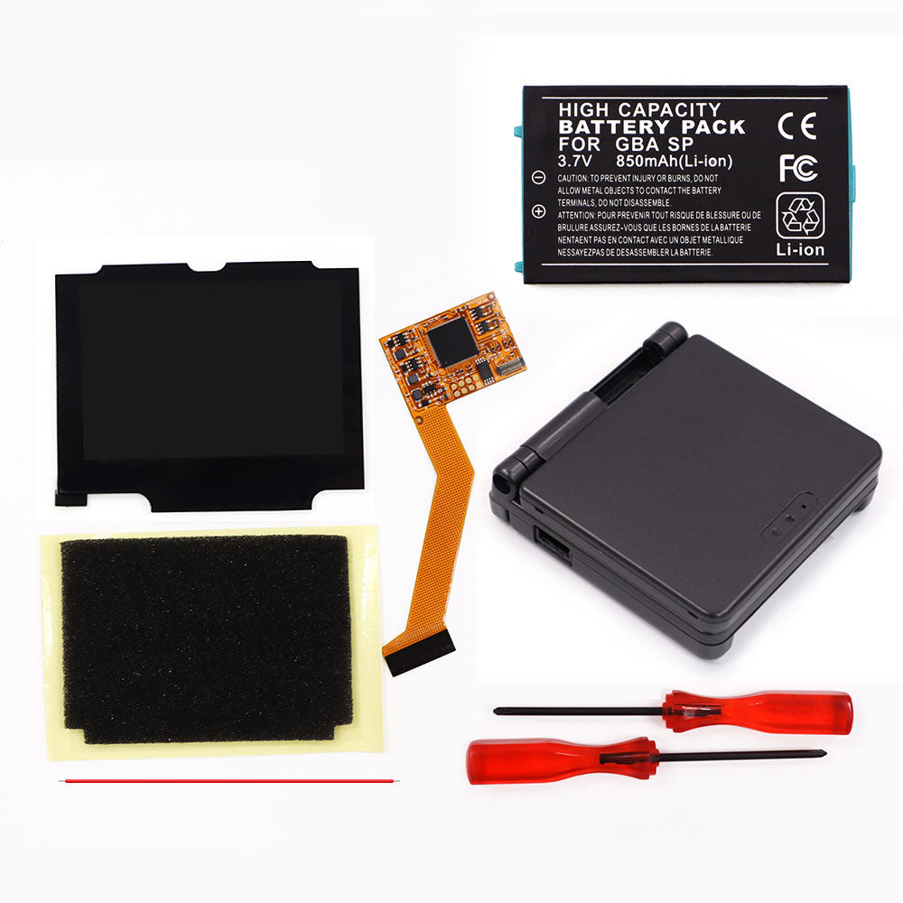 850mah Battery Pak For GBA SP V2 Screen set IPS LCD Backlight Screen High Brightness Laminated Display LCD Set with Shell