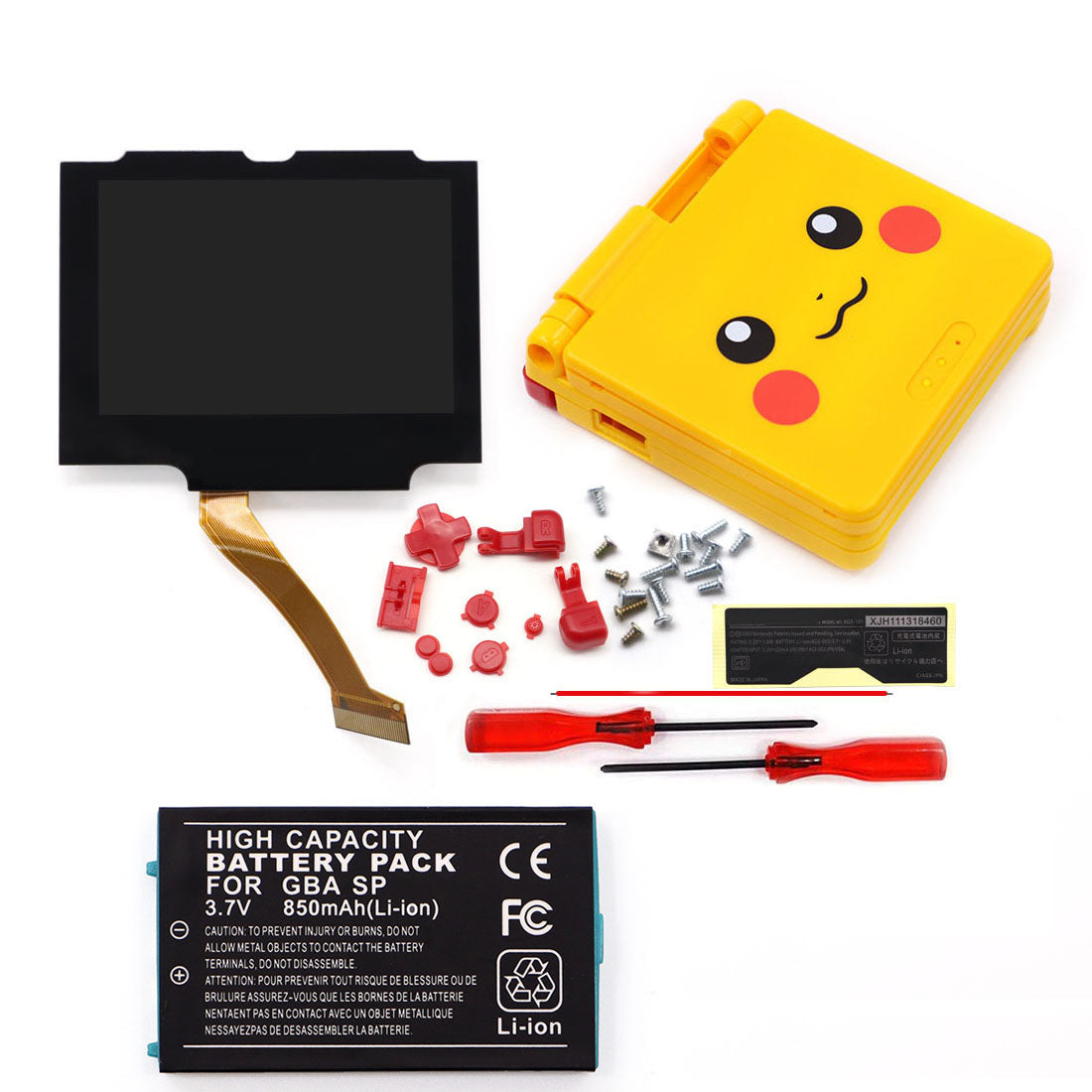 3.7V Battery Pack V5 Laminated IPS 3.0 inch Drop in Screen Kit For GBA SP Build in OSD Desaturation LCD Kit Easy to Install