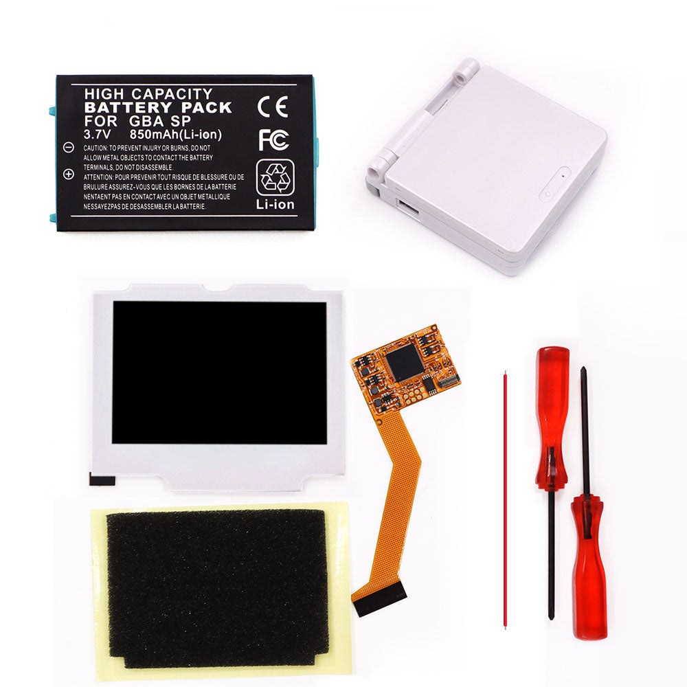 850mah Battery Pak For GBA SP V2 Screen set IPS LCD Backlight Screen High Brightness Laminated Display LCD Set with Shell