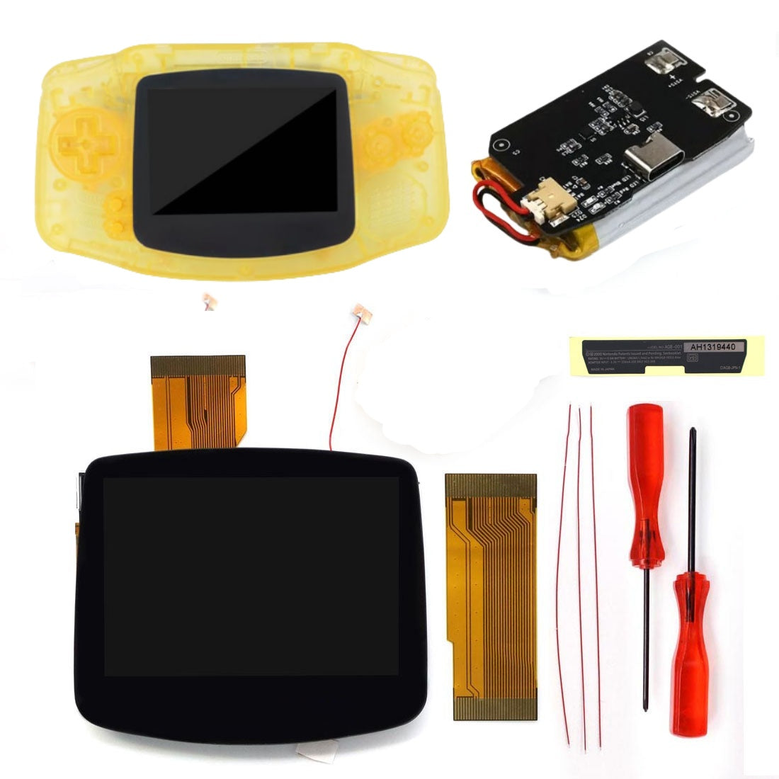 New Rechargeable 1800 Battery Type-C GBA Replacement Plastic Shell V5 Pre-laminated IPS LCD Screen Kit w/Housing Kits