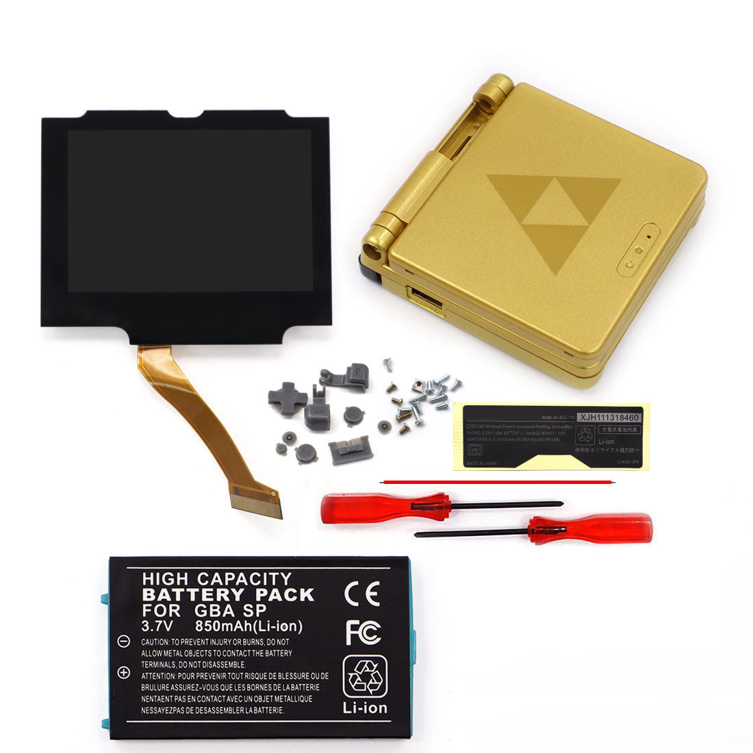 3.7V Battery Pack V5 Laminated IPS 3.0 inch Drop in Screen Kit For GBA SP Build in OSD Desaturation LCD Kit Easy to Install