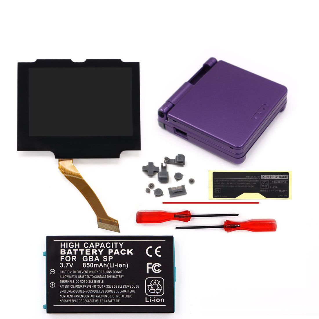 3.7V Battery Pack V5 Laminated IPS 3.0 inch Drop in Screen Kit For GBA SP Build in OSD Desaturation LCD Kit Easy to Install