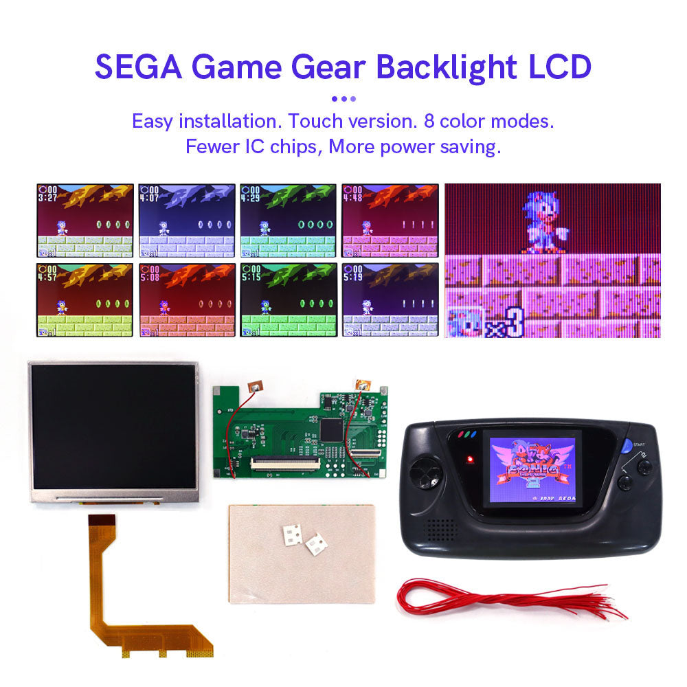 3.5 inch 8 color Touch Control Backlight LCD Display Screen For Sega Game Gear GG , Mod Kits DIY Updated Console