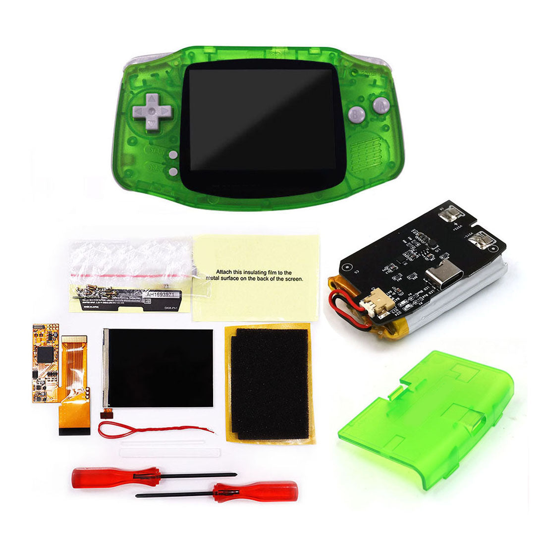 Rechargeable IPS GBA V2 LCD Display 10 Levels High Brightness Backlight LCD for Game boy Advance Console V2 version with Pre-cut Housing