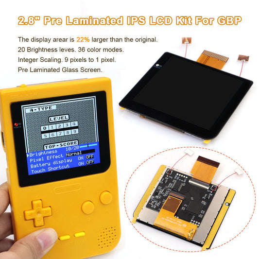 Laminated 2.8 inch Larger IPS Screen LCD Integer Scaling Build in OSD For GBP Gameboy Pocket Retro Pixel Screen Kits with Shell