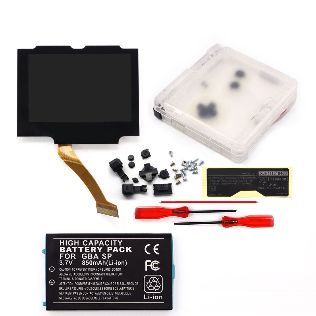 850mah 3.7V Battery Pack V5 Laminated IPS 3.0 inch Drop in Screen Kit For GBA SP Build in OSD Desaturation LCD Kit Easy to Install