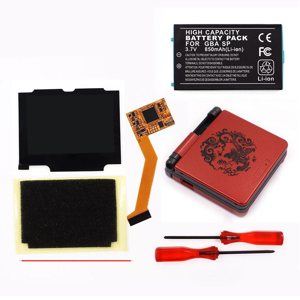 850mah Battery Pak For GBA SP V2 Screen set IPS LCD Backlight Screen High Brightness Laminated Display LCD Set with Shell