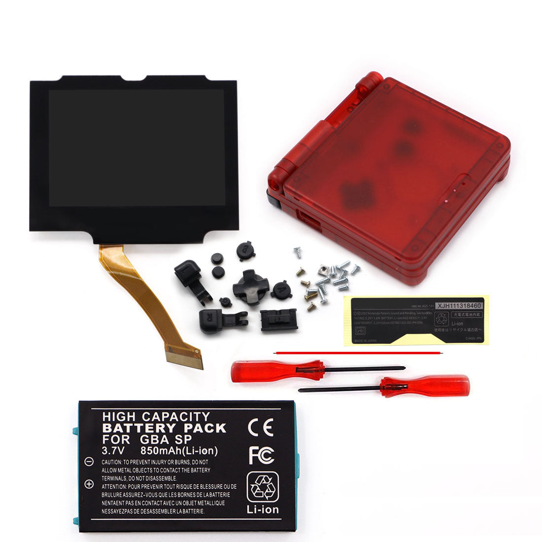 850mah 3.7V Battery Pack V5 Laminated IPS 3.0 inch Drop in Screen Kit For GBA SP Build in OSD Desaturation LCD Kit Easy to Install