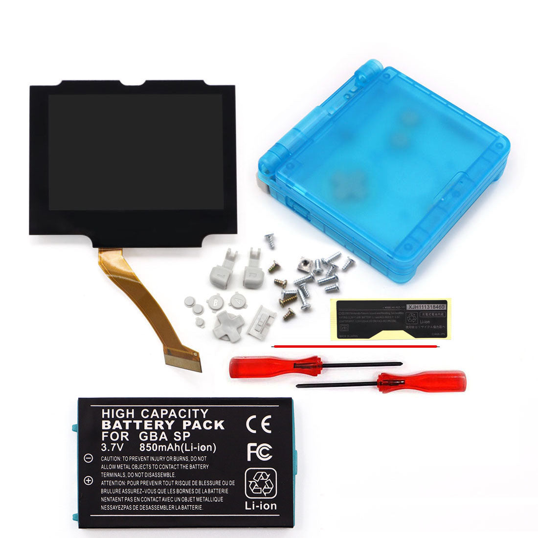 850mah 3.7V Battery Pack V5 Laminated IPS 3.0 inch Drop in Screen Kit For GBA SP Build in OSD Desaturation LCD Kit Easy to Install