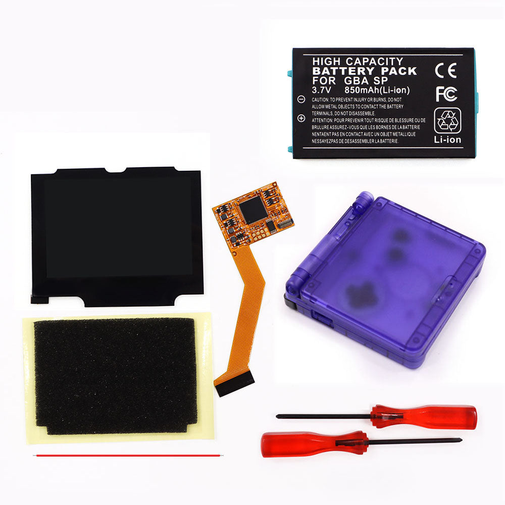 850mah Battery Pak For GBA SP V2 Screen set IPS LCD Backlight Screen High Brightness Laminated Display LCD Set with Shell