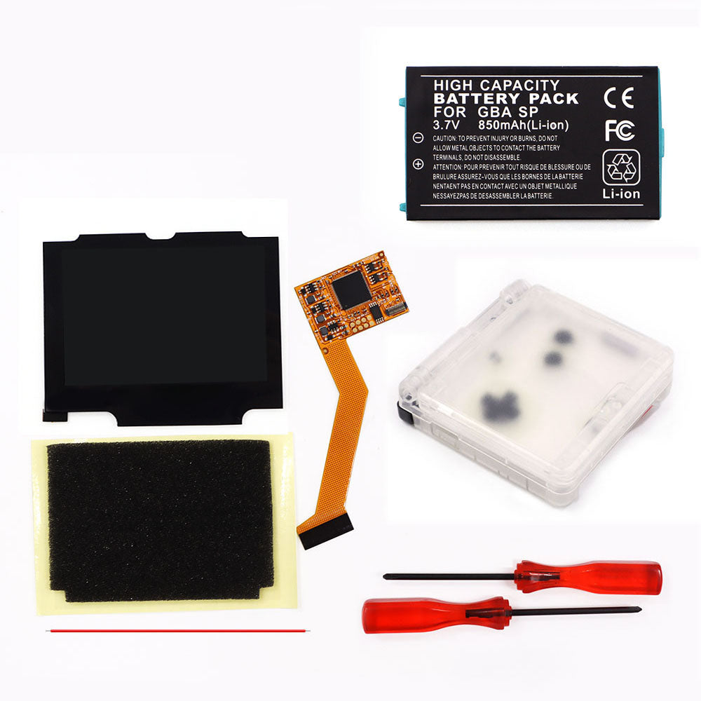 850mah Battery Pak For GBA SP V2 Screen set IPS LCD Backlight Screen High Brightness Laminated Display LCD Set with Shell