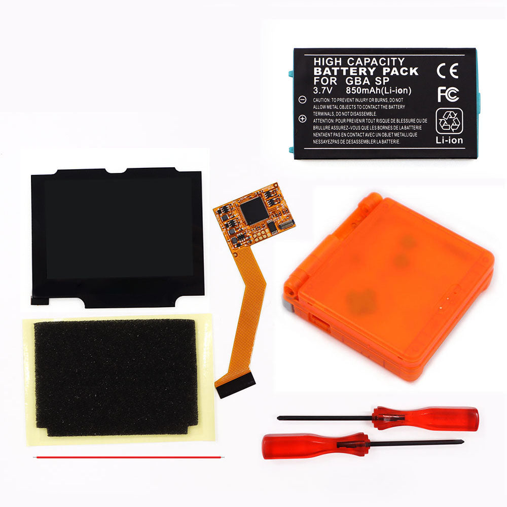 850mah Battery Pak For GBA SP V2 Screen set IPS LCD Backlight Screen High Brightness Laminated Display LCD Set with Shell