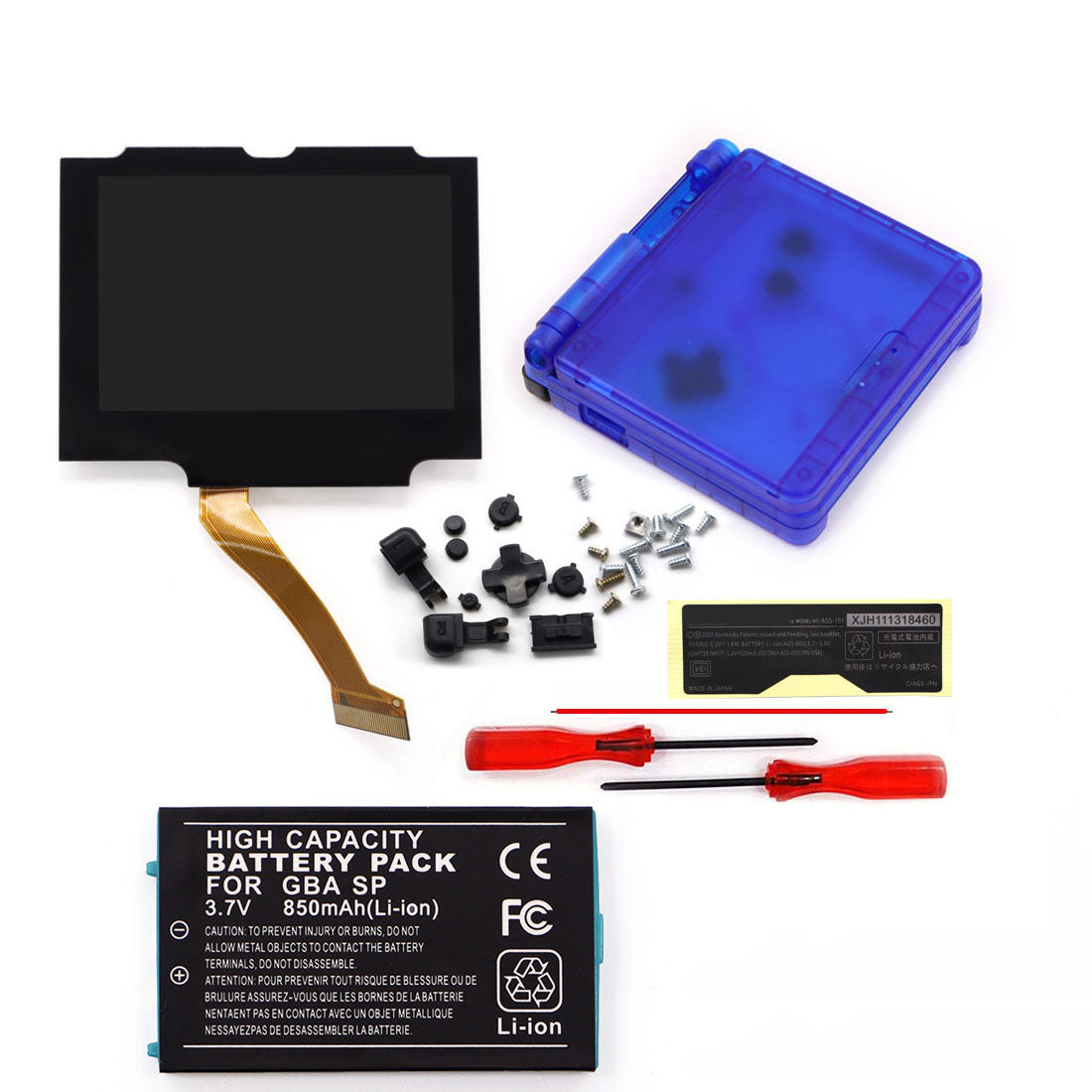 850mah 3.7V Battery Pack V5 Laminated IPS 3.0 inch Drop in Screen Kit For GBA SP Build in OSD Desaturation LCD Kit Easy to Install