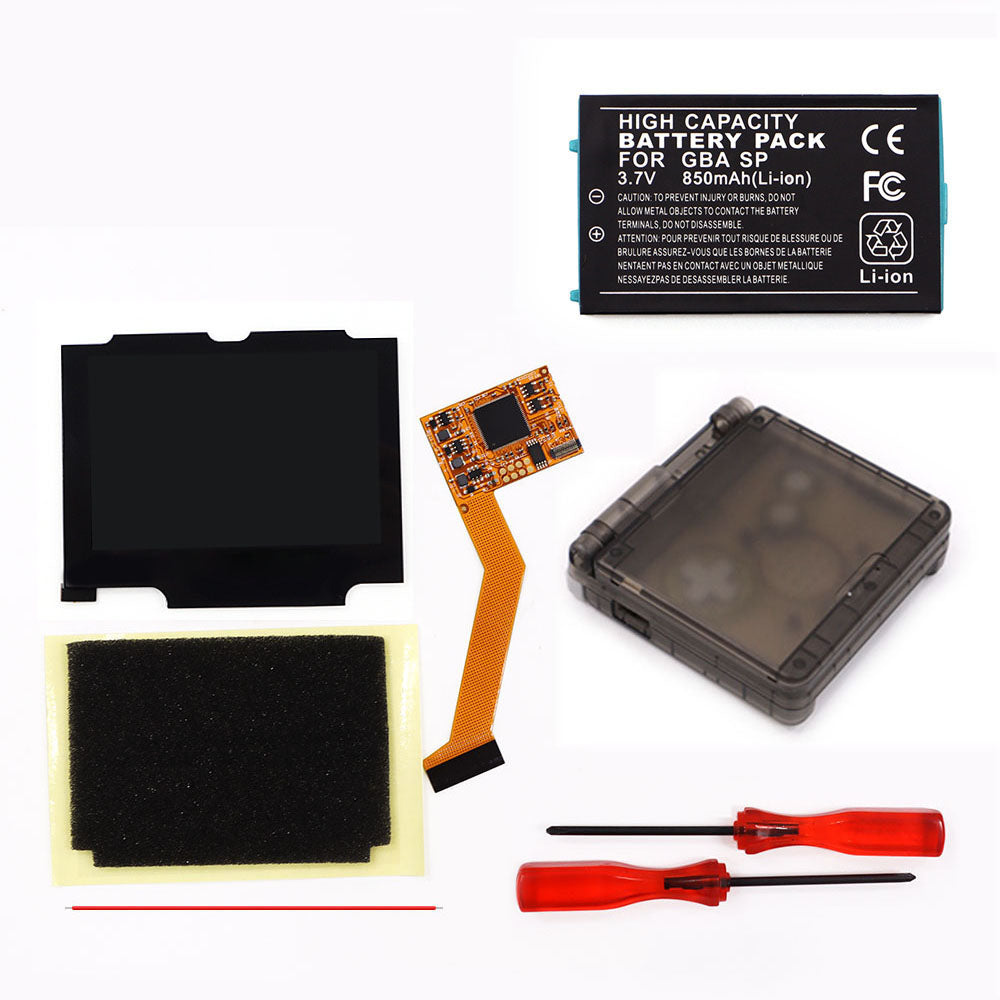 850mah Battery Pak For GBA SP V2 Screen set IPS LCD Backlight Screen High Brightness Laminated Display LCD Set with Shell