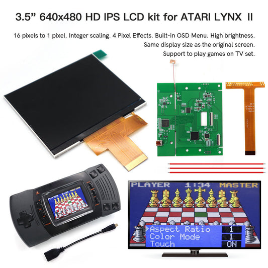 3.5 inch 640*480 Touch Control HD IPS Screen LCD Replacement Kits OSD Retro pixel for Atari LYNX 2rd Game Console Spares