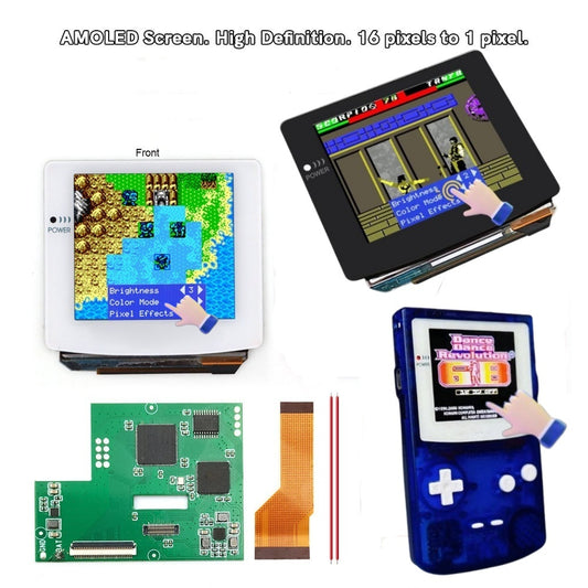 AMOLED OLED Touch Version Laminated Screen Drop in Build in OSD RETRO PIXEL Screen Easy Install For GBC GameBoy Color With Pre-cut Shell