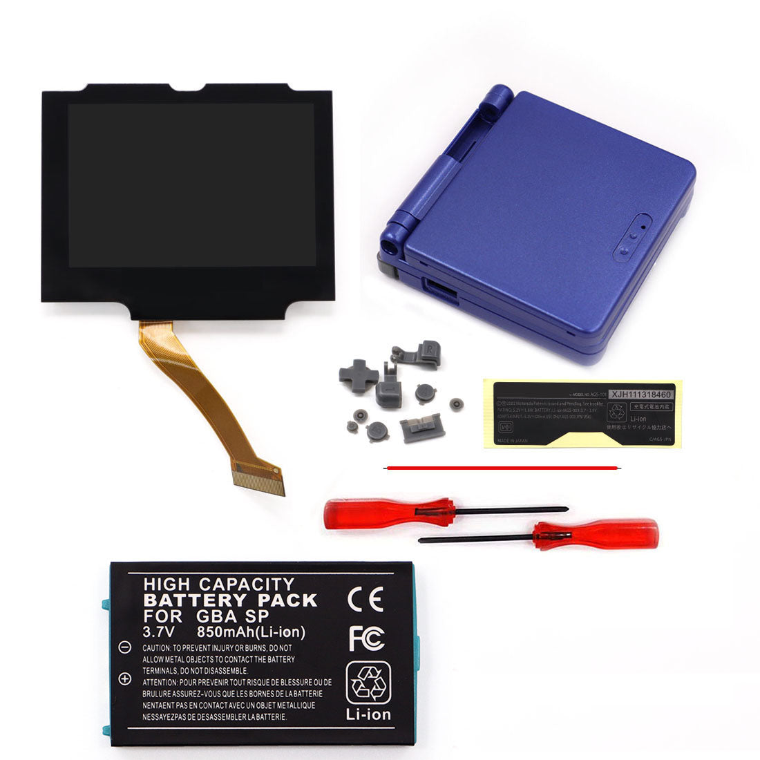 3.7V Battery Pack V5 Laminated IPS 3.0 inch Drop in Screen Kit For GBA SP Build in OSD Desaturation LCD Kit Easy to Install
