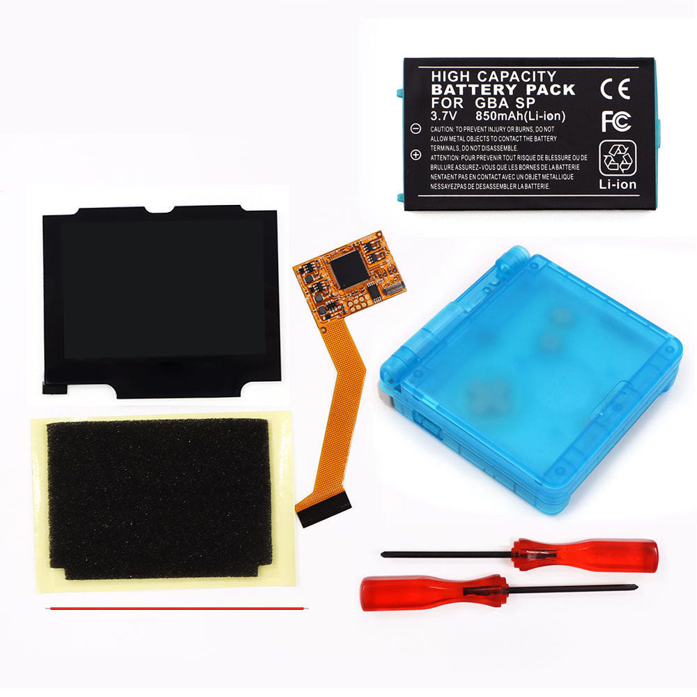 850mah Battery Pak For GBA SP V2 Screen set IPS LCD Backlight Screen High Brightness Laminated Display LCD Set with Shell