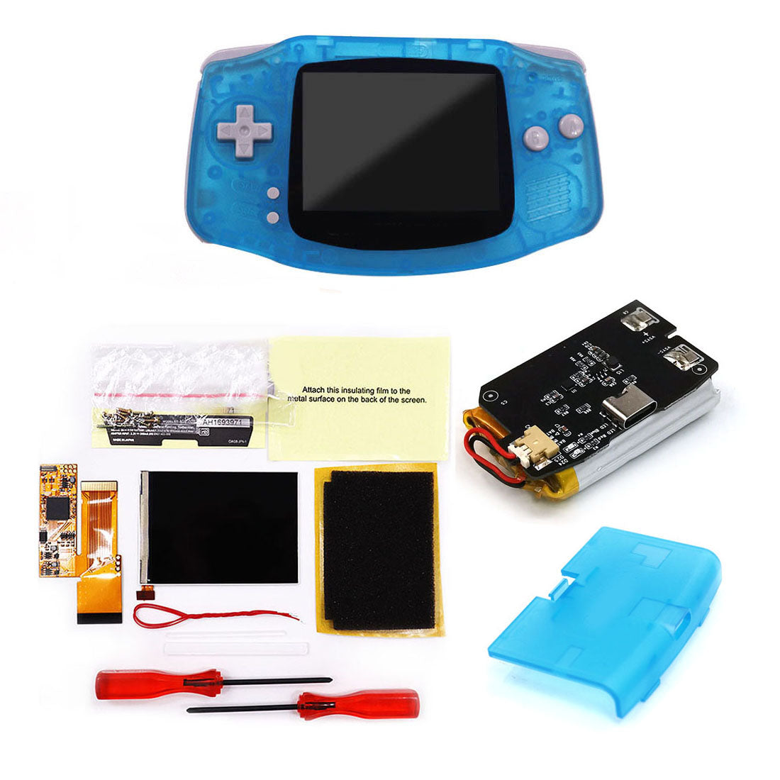 Rechargeable IPS GBA V2 LCD Display 10 Levels High Brightness Backlight LCD for Game boy Advance Console V2 version with Pre-cut Housing