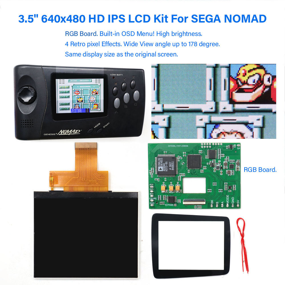 Newest for Sega NOMAD LCD IPS Screen Replacements KIts OSD Menu Hight Light 3.5" 640x480 HD Highlight Brightness Screen