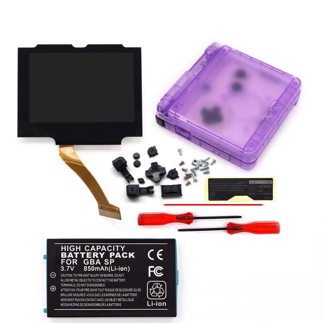 850mah 3.7V Battery Pack V5 Laminated IPS 3.0 inch Drop in Screen Kit For GBA SP Build in OSD Desaturation LCD Kit Easy to Install