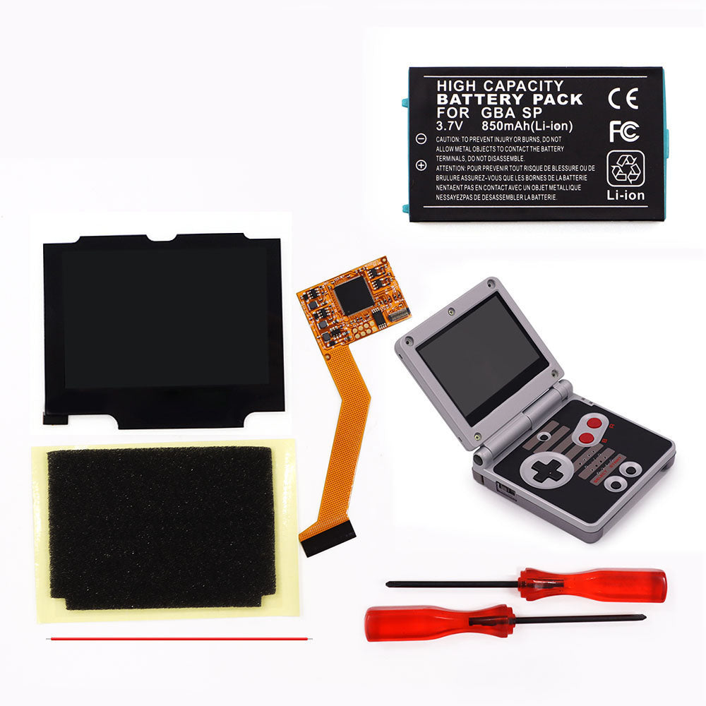 850mah Battery Pak For GBA SP V2 Screen set IPS LCD Backlight Screen High Brightness Laminated Display LCD Set with Shell