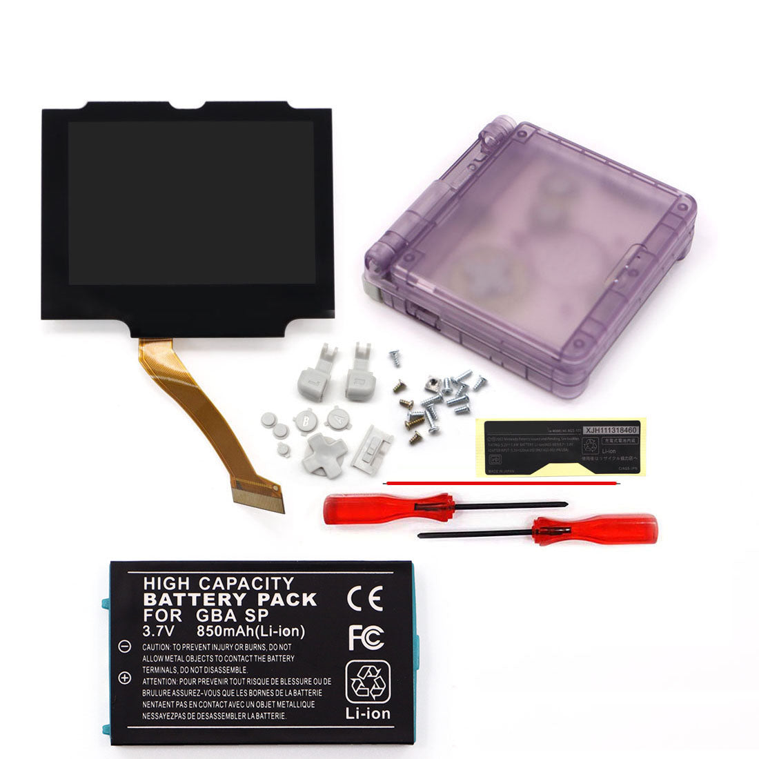 850mah 3.7V Battery Pack V5 Laminated IPS 3.0 inch Drop in Screen Kit For GBA SP Build in OSD Desaturation LCD Kit Easy to Install
