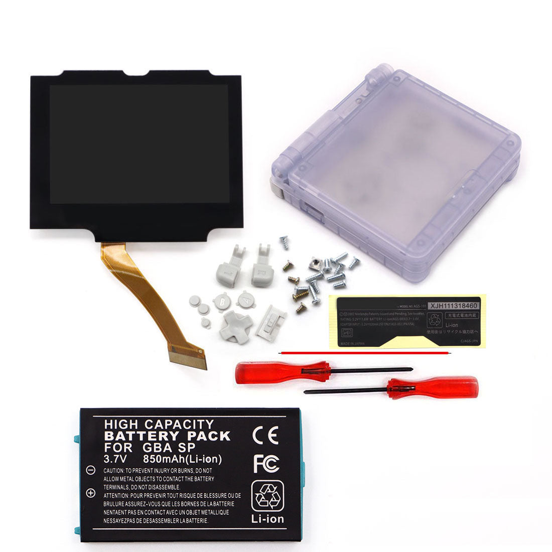 850mah 3.7V Battery Pack V5 Laminated IPS 3.0 inch Drop in Screen Kit For GBA SP Build in OSD Desaturation LCD Kit Easy to Install