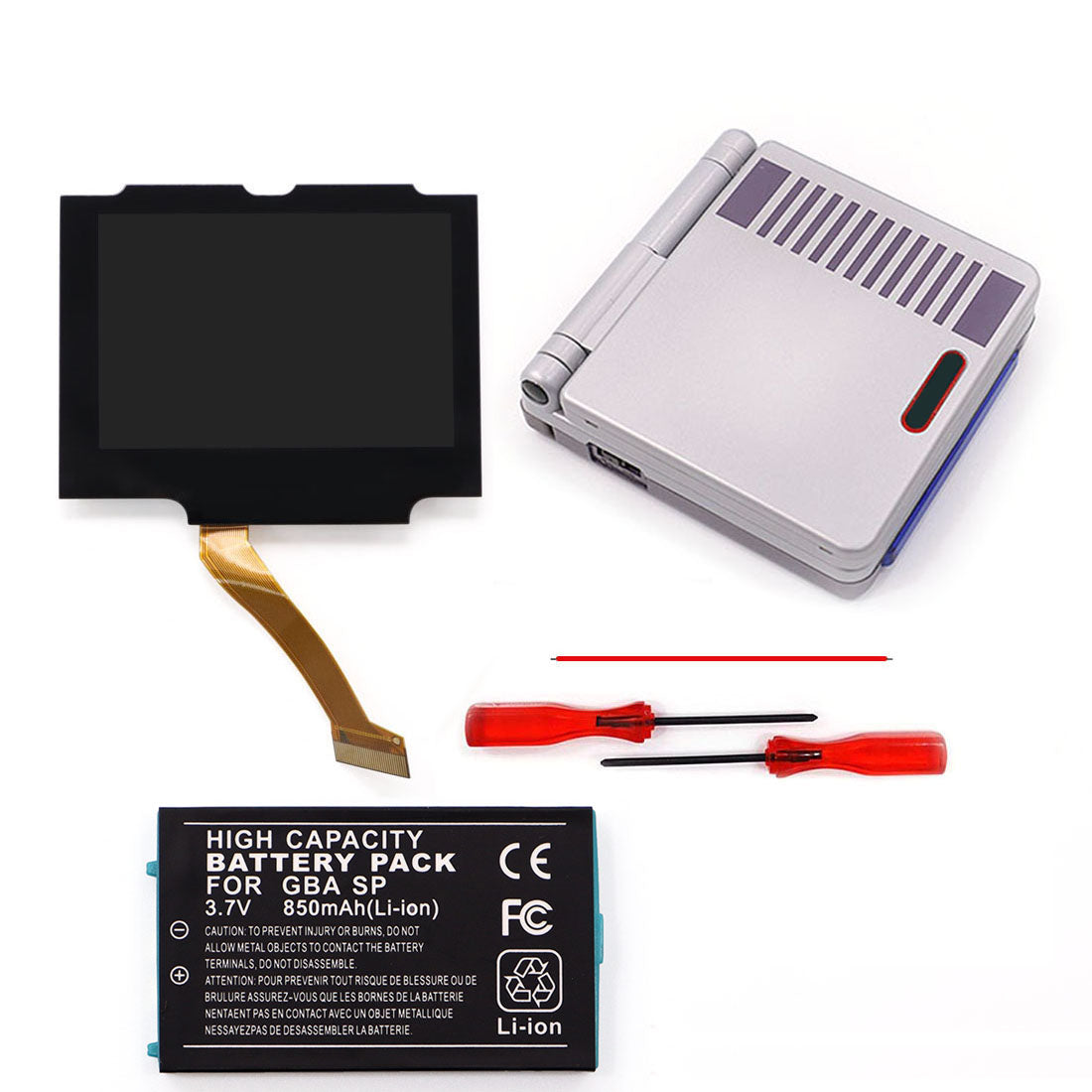 3.7V Battery Pack V5 Laminated IPS 3.0 inch Drop in Screen Kit For GBA SP Build in OSD Desaturation LCD Kit Easy to Install