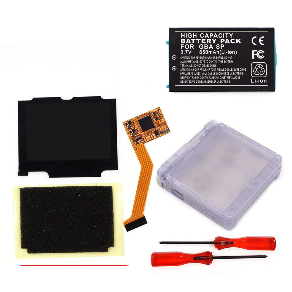 850mah Battery Pak For GBA SP V2 Screen set IPS LCD Backlight Screen High Brightness Laminated Display LCD Set with Shell