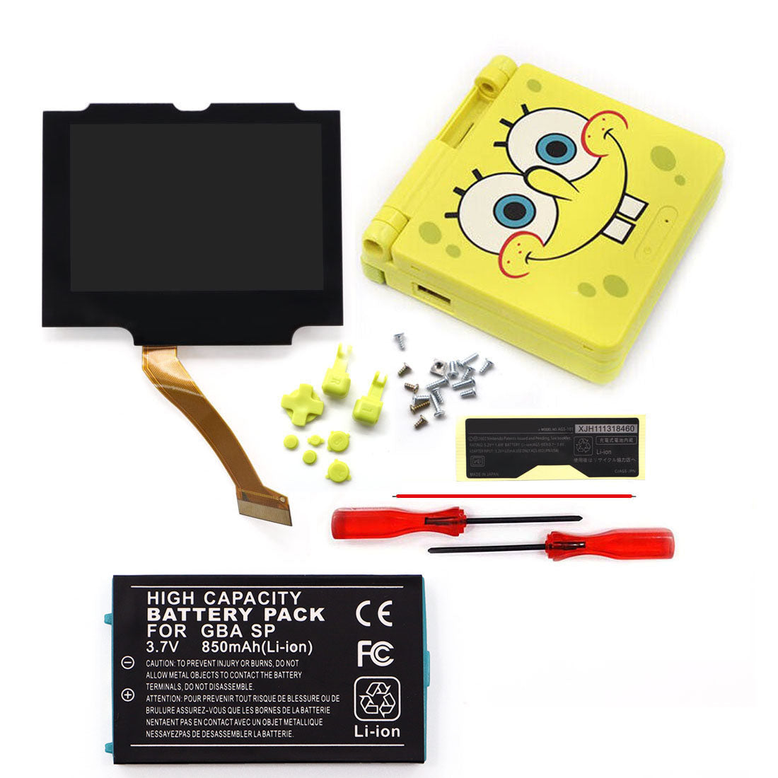 3.7V Battery Pack V5 Laminated IPS 3.0 inch Drop in Screen Kit For GBA SP Build in OSD Desaturation LCD Kit Easy to Install