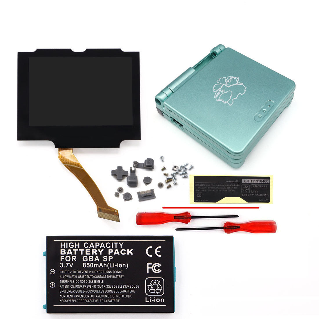 3.7V Battery Pack V5 Laminated IPS 3.0 inch Drop in Screen Kit For GBA SP Build in OSD Desaturation LCD Kit Easy to Install