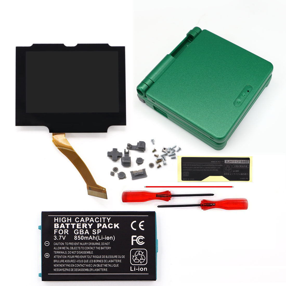 850mah 3.7V Battery Pack V5 Laminated IPS 3.0 inch Drop in Screen Kit For GBA SP Build in OSD Desaturation LCD Kit Easy to Install