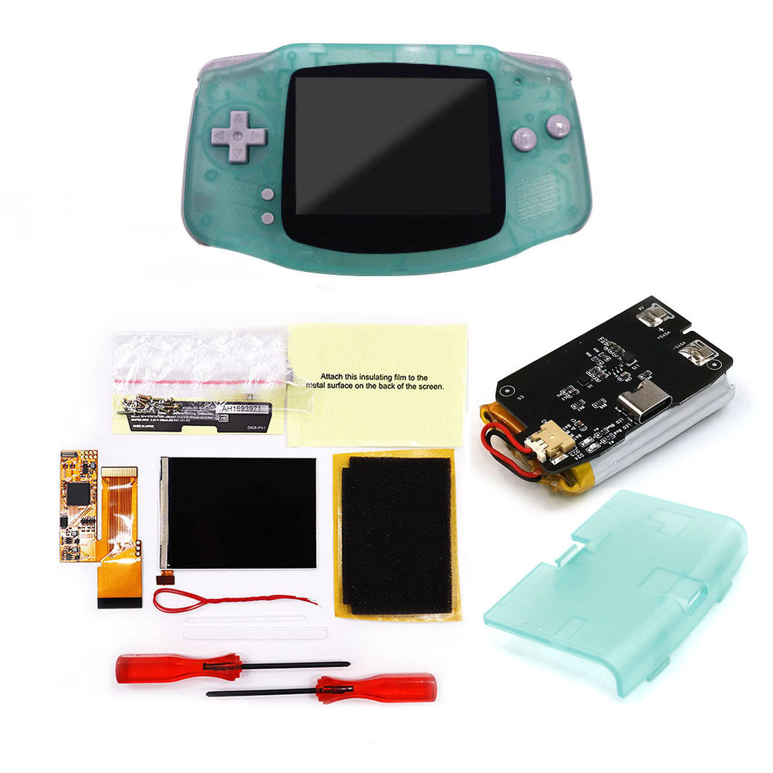 Rechargeable IPS GBA V2 LCD Display 10 Levels High Brightness Backlight LCD for Game boy Advance Console V2 version with Pre-cut Housing