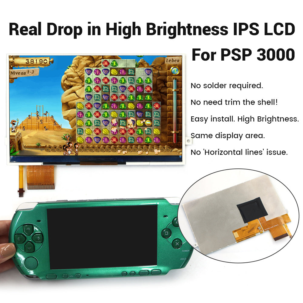 For PSP3000 Highlight High Brightness Drop in IPS LCD Screen For PSP 3000 No Need Solder Easy to Install
