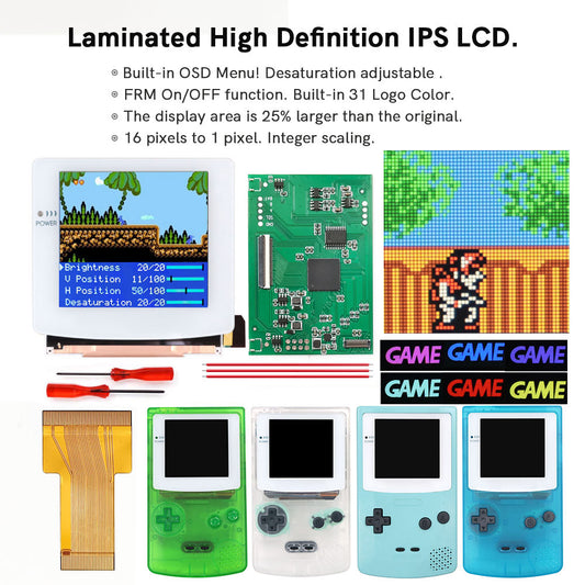 White Glass Lens 3.1 inch HD Laminated Q5 Larger IPS Screen Drop in Build in OSD RETRO PIXEL Screen For GBC GameBoy Color