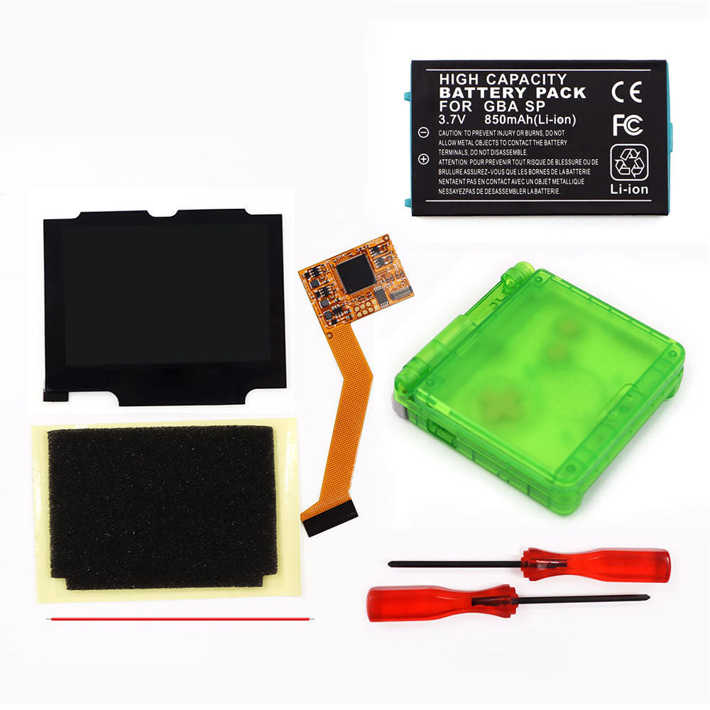 850mah Battery Pak For GBA SP V2 Screen set IPS LCD Backlight Screen High Brightness Laminated Display LCD Set with Shell