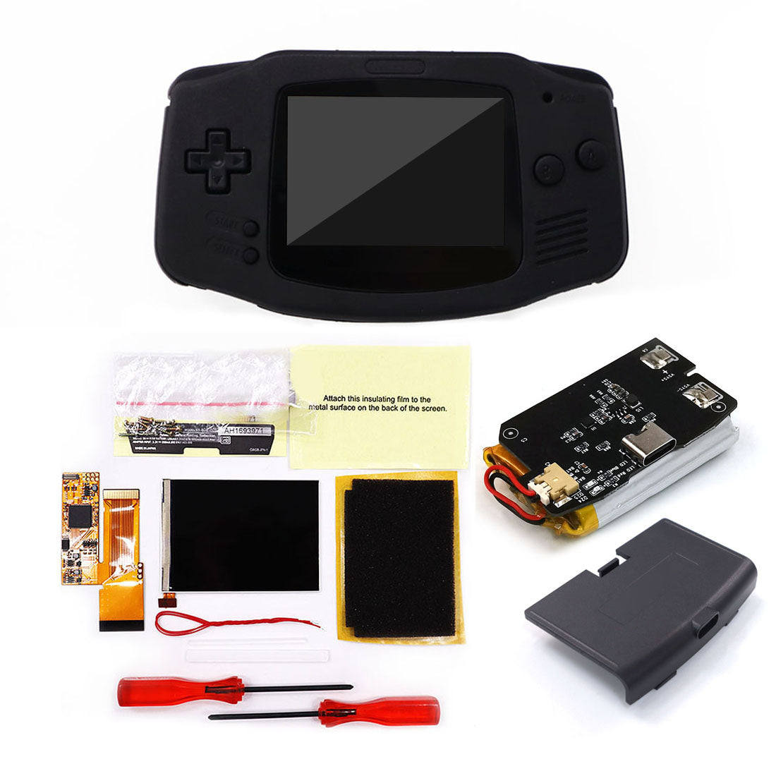 Rechargeable IPS GBA V2 LCD Display 10 Levels High Brightness Backlight LCD for Game boy Advance Console V2 version with Pre-cut Housing