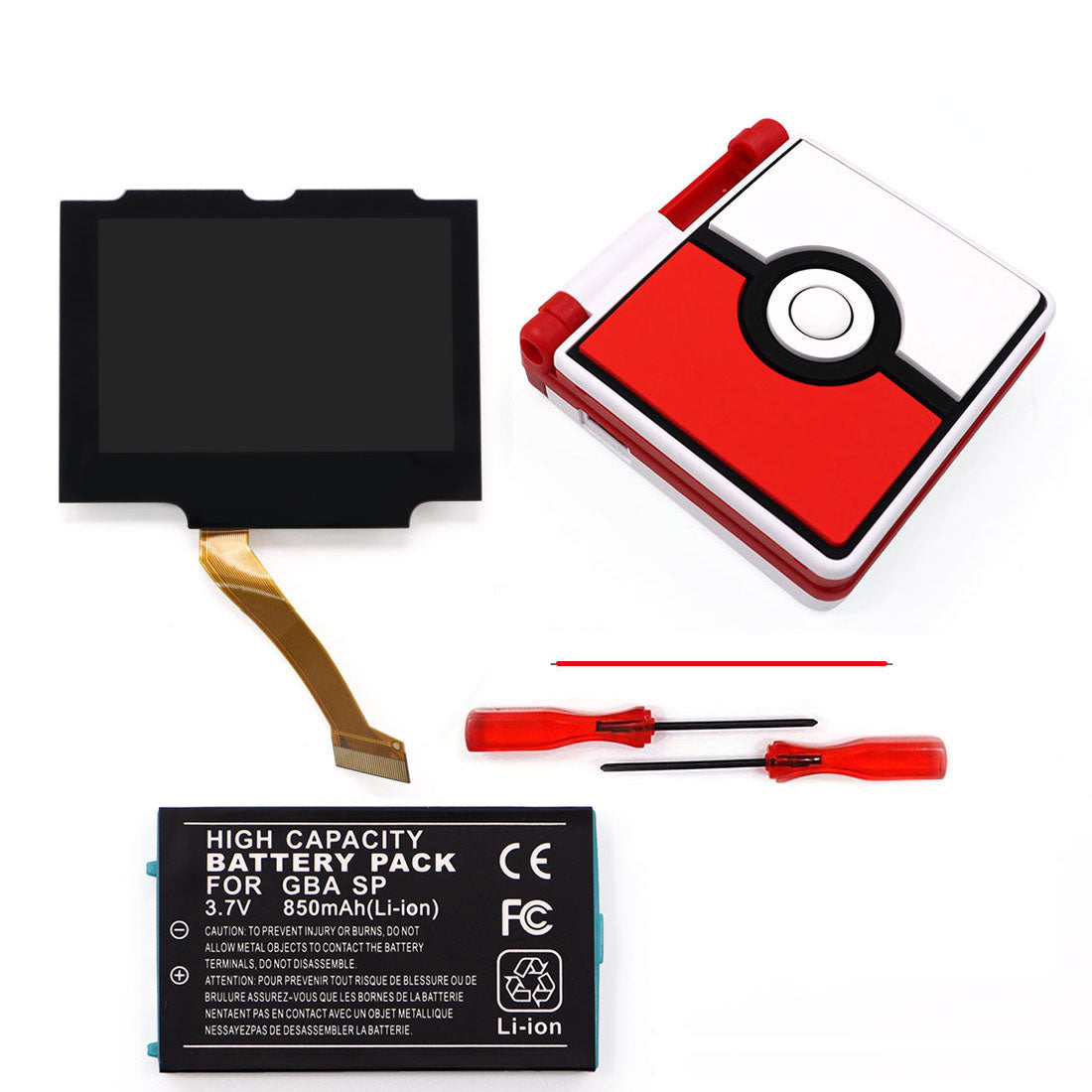 3.7V Battery Pack V5 Laminated IPS 3.0 inch Drop in Screen Kit For GBA SP Build in OSD Desaturation LCD Kit Easy to Install