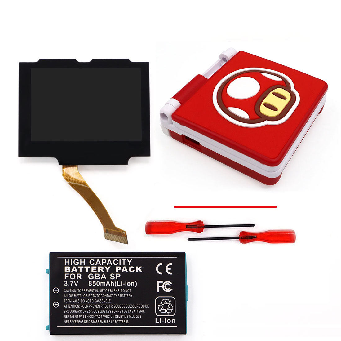 3.7V Battery Pack V5 Laminated IPS 3.0 inch Drop in Screen Kit For GBA SP Build in OSD Desaturation LCD Kit Easy to Install