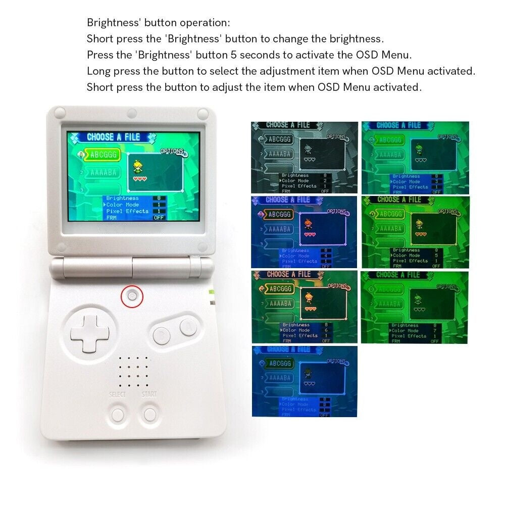 White GBA SP V5 Backlit IPS Screen Game Console Menu OSD 15 Level Game Boy Advance SP Game Console